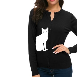 Cat Cardigan Sweater Women's Shirts Trendy Clothing Screen Print Plus Size Cats Sweaters Cute Retro Sweaters Button Up Warm and Cozy V-neck image 3