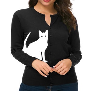 Cat Cardigan Sweater Women's Shirts Trendy Clothing Screen Print Plus Size Cats Sweaters Cute Retro Sweaters Button Up Warm and Cozy V-neck image 2