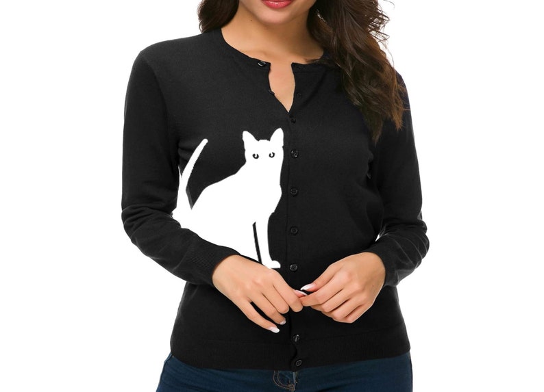 Cat Cardigan Sweater Women's Shirts Trendy Clothing Screen Print Plus Size Cats Sweaters Cute Retro Sweaters Button Up Warm and Cozy V-neck image 2