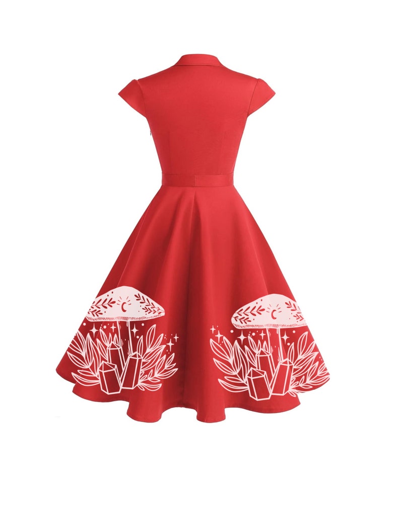 Womens Mushroom Dress Retro Cottagecore print Purple Pin Up Rockabilly Cocktail Dresses plus size clothing bridesmaids A-line Fit and Flare image 3