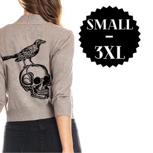 Skull and Raven Cardigan Bolero Sweater Womens Edgar Allen Poe Halloween Shirt Gothic Plus Size Clothing Print Cropped Cardigans Sweaters image 2