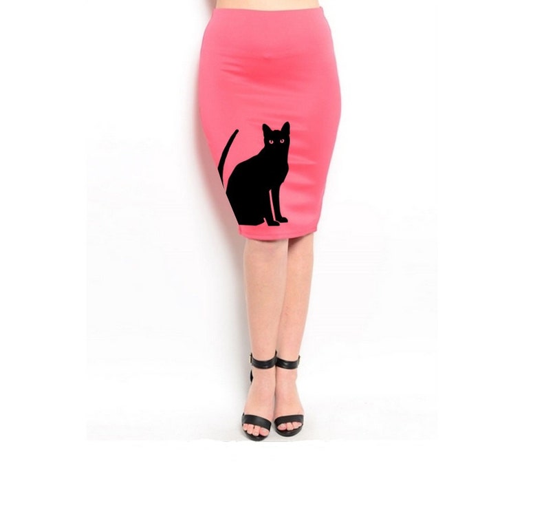 Black Cat Skirt Womens Plus Size Clothing Pin up Cute Cats Pencil Skirts screen printed Retro kitty dress 2XL 3XL Spring Crazy cat lady