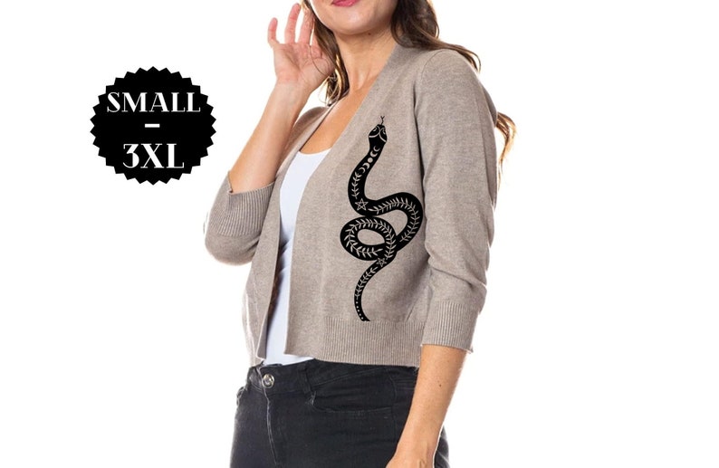 Snake Cardigan Sweater Moon Phase Floral Shirt Gothic Baby Bat Plus Size Witchy Clothing Occult Print Cropped Bolero Sweaters with Snakes image 3