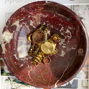 Hand-crafted Cherry Rosso Levanto 8" Bowl, Decorative Marble centerpiece, Jewelry Holder, Marble Catch-all image 2