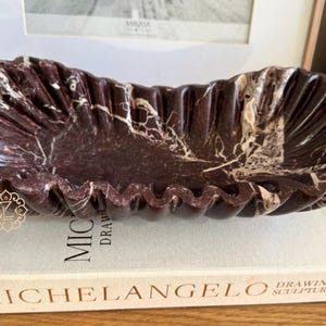 Cherry Rosso Marble 14” Ruffle Edge  Tray, Hand-Crafted Genuine marble Vanity Tray,  14x7x4", Luxury Gifts