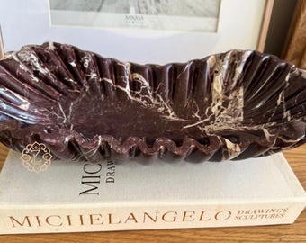 Cherry Rosso Marble 14” Ruffle Edge  Tray, Hand-Crafted Genuine marble Vanity Tray,  14x7x4", Luxury Gifts