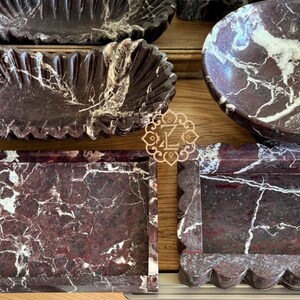 Cherry Rosso Marble 14” Ruffle Edge Tray, Hand-Crafted Genuine marble Vanity Tray, 14x7x4", Luxury Gifts image 13