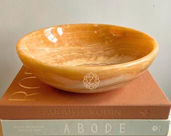 Ciotola in onice mango realizzata a mano, 25 cm, centrotavola decorativo in marmo, porta gioielli, contenitore multiuso in marmo, decorazione di lusso in pietra, regalo per gli amanti della pietra