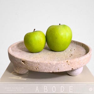 Bandeja circular de travertino de 30 x 7,6 cm, bandeja para perfumes de mármol blanco, mármol travertino, decoración de travertino, bandeja de piedra