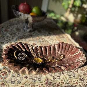 Cherry Rosso Marble 14” Ruffle Edge Tray, Hand-Crafted Genuine marble Vanity Tray, 14x7x4", Luxury Gifts image 3