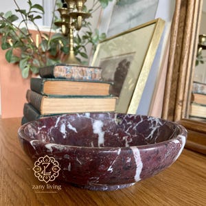 Hand-crafted  Cherry Rosso Levanto 8&quot; Bowl, Decorative Marble centerpiece, Jewelry Holder, Marble Catch-all