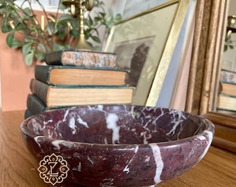 Hand-crafted  Cherry Rosso Levanto 8" Bowl, Decorative Marble centerpiece, Jewelry Holder, Marble Catch-all