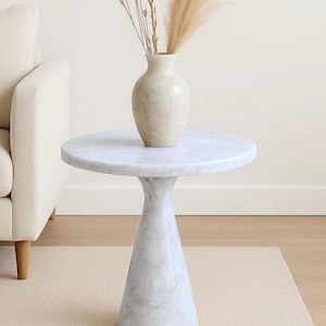 ホワイト大理石テーブル、サイドテーブル、石のコーヒーテーブル、モダンな装飾、ユニークなテーブル、手作りの装飾、20x20テーブル