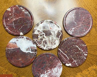 Posavasos Rosso Levanto hechos a mano, posavasos de piedra natural de 10 cm, posavasos de mármol