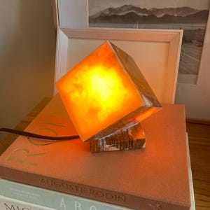Hand-crafted Onyx Lighting Bedside Lamp, Zen Geometric Lamp, 6”Hx4”W inch Table Lamp, Decorative Colorful Pyramid Marble Lamp, Natural Onyx