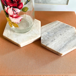 Hand-crafted marble Hexagon  Coasters, Set of 4 (4&quot; Natural Stone Coasters, Marble Coasters, brown marble Coasters, Stone Coasters)