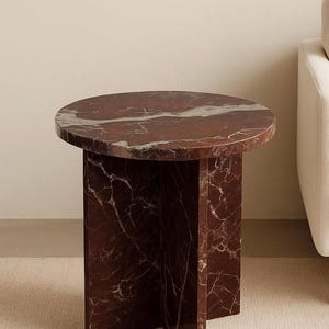 Cherry Rosso Levanto Onyx Cross-legged Side Table, White Onyx Coffee Table, Pink Onyx Coffee Side table, 20" table