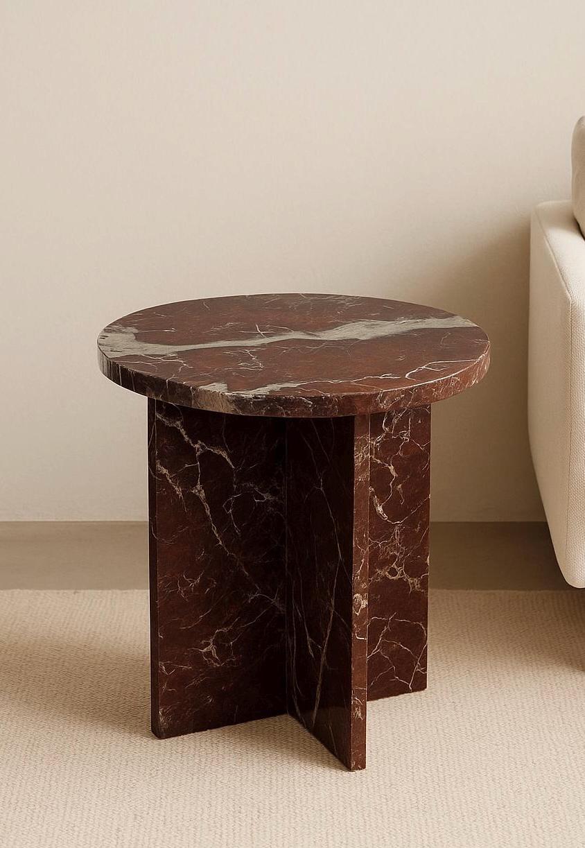 Cherry Rosso Levanto Onyx Cross-legged Side Table, White Onyx Coffee Table, Pink Onyx Coffee Side table, 20" table