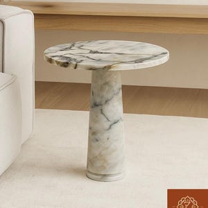 Mesa de ónix, mármol blanco y negro, mesa de piedra natural, mesa auxiliar de mármol, mesa de centro de piedra, mesa de 50 cm