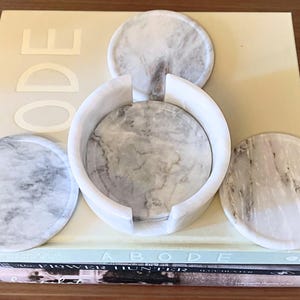 Hand-crafted White Onyx Coasters, Set of 6 (Natural Stone Coasters, 4&quot; Marble Coasters, Onyx Crystal Coasters, Ziarat White Marble)