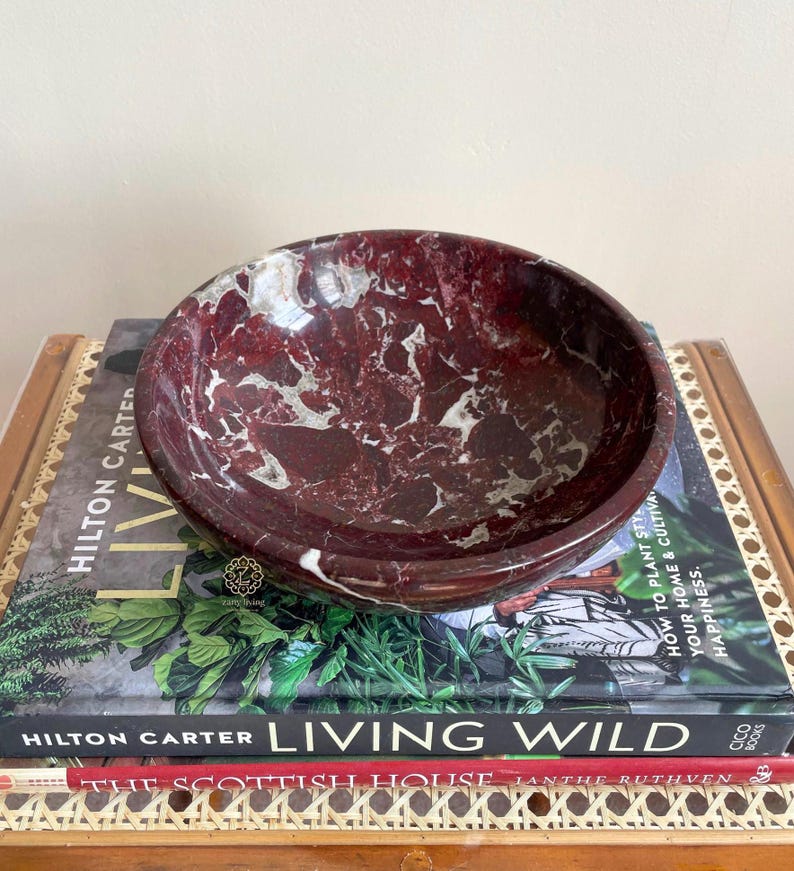 Hand-crafted Cherry Rosso Levanto 8" Bowl, Decorative Marble centerpiece, Jewelry Holder, Marble Catch-all image 4