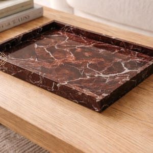 Bandeja de borde recto de mármol Cherry Rosso Levanto, 12 x 18 x 1,25 Bandeja de tocador de mármol, Charcutería de mármol,