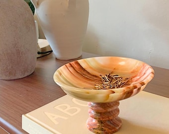 Hand-crafted Beige Onyx Crystal Jewelry Holder, Onyx Tray Stand, 6x4 Tray, Decorative Catch-all Bowl, Jewelry Holder, Fruit Tray