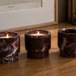 Rosso Levanto Marble Candle Holder, Red Marble Candle Holder, Luxury Stone Decor, Minimalist Home Decor, Handmade Marble Gift