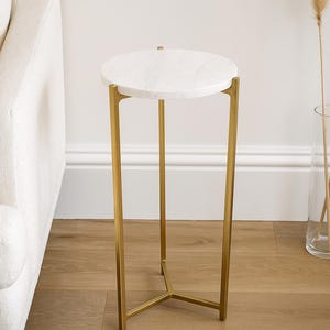 White Marble Table, Brass Side Table, Stone Coffee Table, Modern Decor, Unique Table, Hand-Made Decor, 12x24&quot; Table