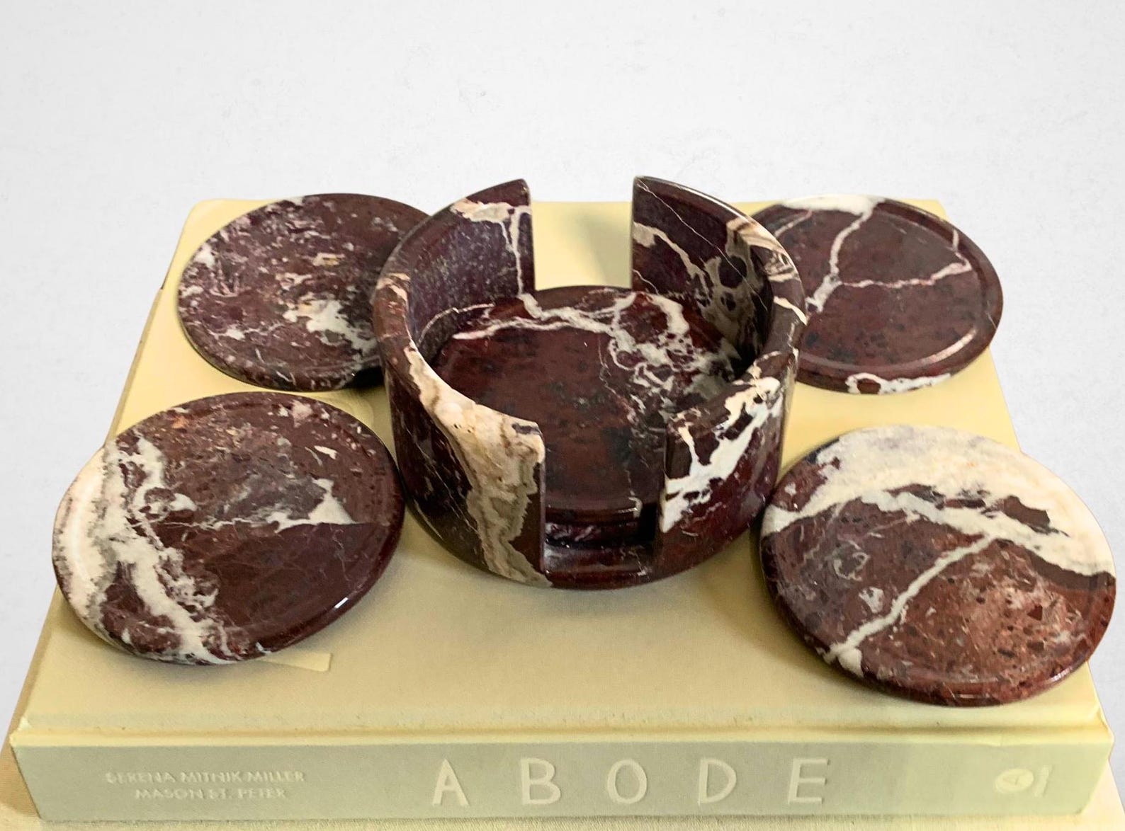 Hand-crafted Rosso Levanto Coasters, Red Zebra Set of 6 (4" Natural Stone Coasters, Marble Coasters, Onyx Crystal Coasters, Crystal Set)