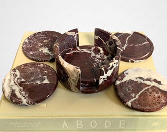 Hand-crafted Rosso Levanto Coasters, Red Zebra Set of 6 (4" Natural Stone Coasters, Marble Coasters, Onyx Crystal Coasters, Crystal Set)