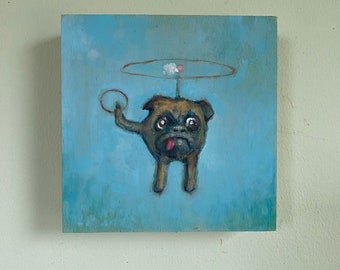 Pug-copter ORIGINAL acrylic painting 6"x 6"