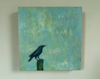 Crow Study ORIGINAL painting 8"x8"