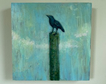 Crow Study ORIGINAL acrylic painting 8"x 8"