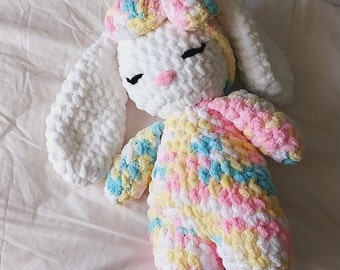 OOAK Crochet Sleepy Bunny in PJ's, Spring Bunny, Crochet Animal Bunny, Animal Plush Doll, Cute Stuffed Toy, Handmade Baby Shower Gift