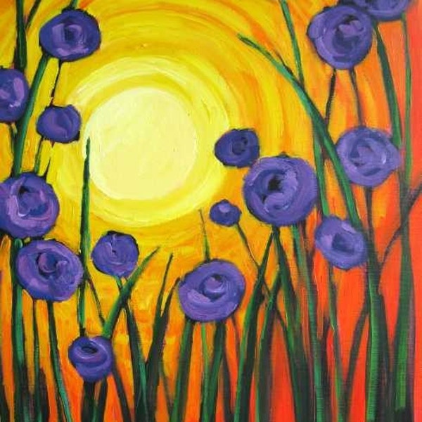 Purple Poppies on Red