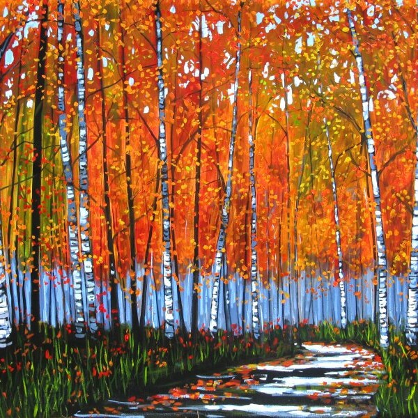 Autumn Path with Birches - 4x6', and Fauve Landscape - 3x5' - Just for Lois.