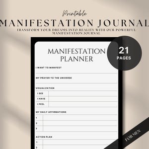 Manifestation Journal Printable | Vision Board & Intentions Arbeitsbuch | Gesetz der Anziehung Grimoire | Happy Planner Notizbuch Download Usletter