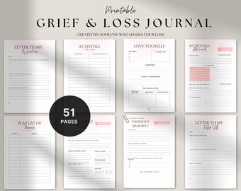 Pink Grief Journal: Printable Self-Therapy Workbook (Digital Download)