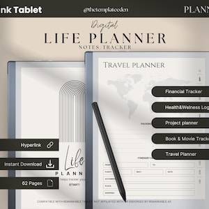 Plantilla para notas de reuniones PDF notables/hipervinculadas Plantilla Planificador de proyectos, Planificador de viajes, Bienestar de salud, Libro y Seguimiento financiero