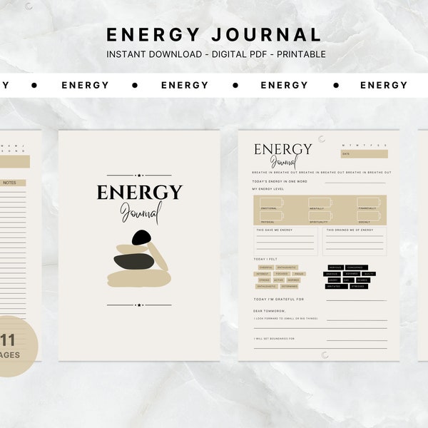 Energy Journal Light for Mental Health | Self-Care Planner Printable Manifestation Workbook | Worksheet Energy and Mood Tracker