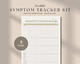 Registro de síntomas imprimible: Diario de salud mensual (tamaño A4/carta estadounidense)