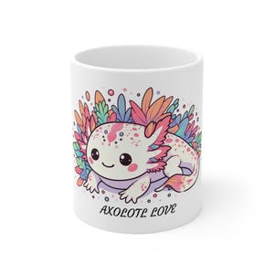 Giggle and Glow Axolotl Liebe Zeichentrickfiguren Becher, süße Tier Kaffeetasse, Amphibien Liebhaber Geschenk, bunte Teetasse, schrullig