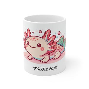 Rosy Ripple Axolotl Love Cartoon Characters Mug, Cute Animal Coffee Cup, Amphibian Lover Gift, Colorful Tea Mug, Quirky