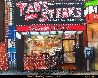 Print on Canvas Giclee Tad's Broiled Steaks Restaurant New York City Wall Art Iconic Garlic Toast Tiffany Lamps Red Velvet Burgers