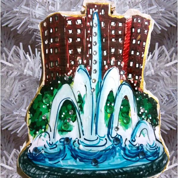 Fountain on the Stuyvesant Town Peter Cooper Village Oval New York Holiday Tree Ornament Christmas Hannukah  Downtown East Village Gramercy