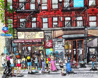 Print on Canvas Giclee Wall Art New York Tompkins Square Bagels Avenue A East Village East Village Eatery PJ Cobbs Arts Timothee Chalamet