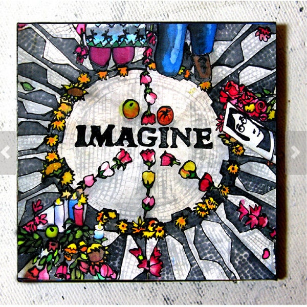 Coaster Art Print on Canvas 4"x4" Imagine Strawberry Fields Central Park NYC Landmark