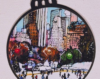 Skating Rink Central Park New York City Holiday Christmas Art Tree Ornament  PJ Cobbs Arts Winter Snow