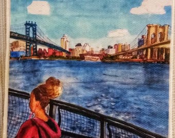 Art Coaster PJ Cobbs New York Neighborhoods River Runner Brooklyn Bridge Manhattan Bridge East River Girl Runner